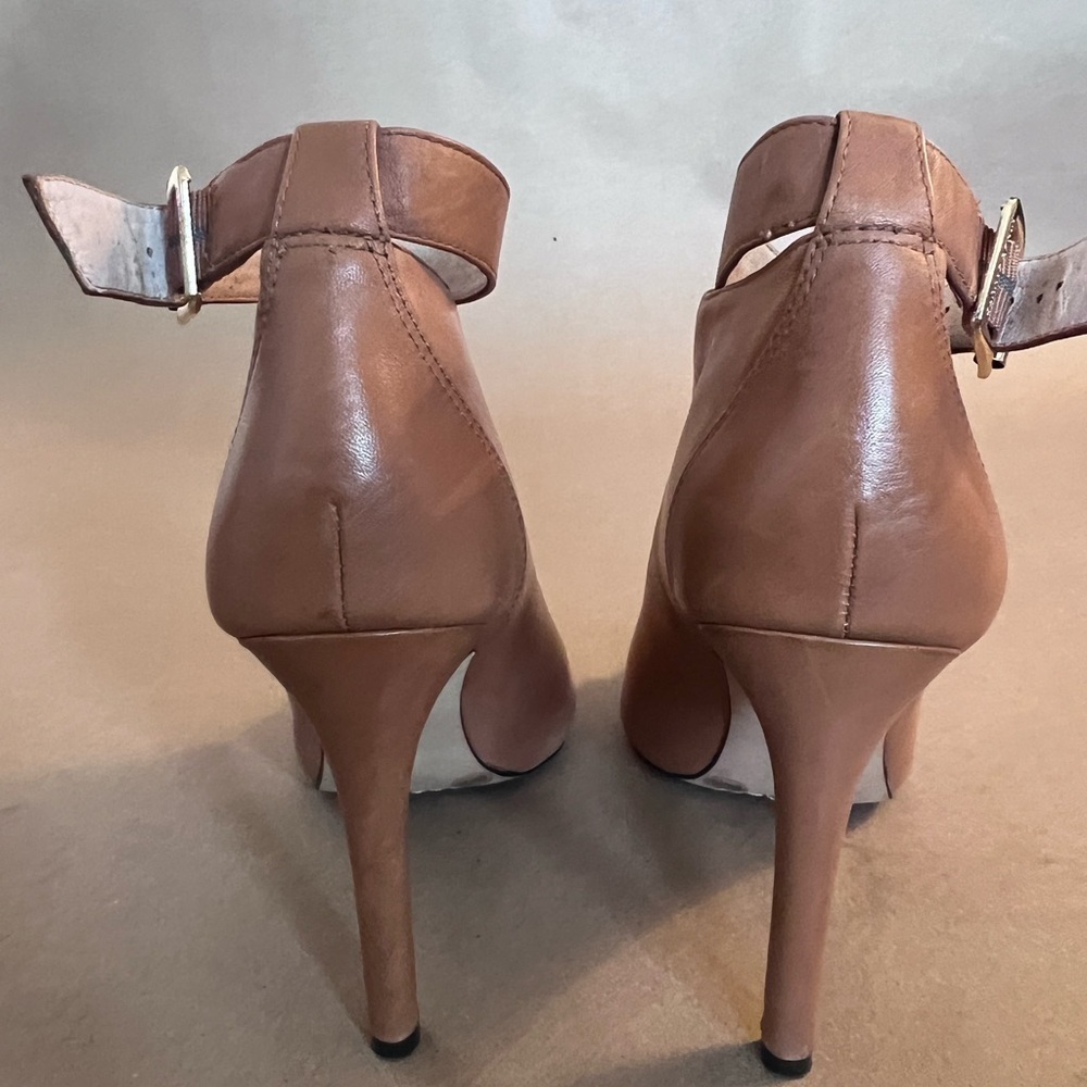 Vince Camuto Kalisi Brown Buttery Soft Leather Peep Toe High Heel Strap Boots - Picture 4 of 9
